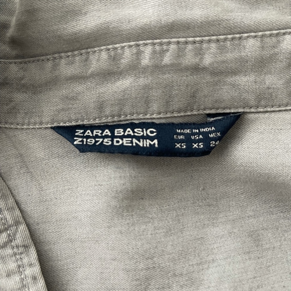 Zara Basic Grey Denim Button Down Shirt - image 3
